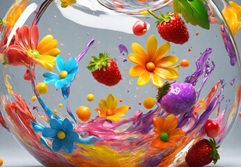Flower Splash, 
Floral Water Explosion, 
Blossom in Motion, 
Petal Splash Art