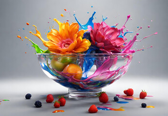 Flower Splash, 
Floral Water Explosion, 
Blossom in Motion, 
Petal Splash Art