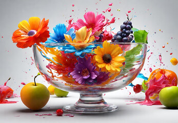Flower Splash, 
Floral Water Explosion, 
Blossom in Motion, 
Petal Splash Art