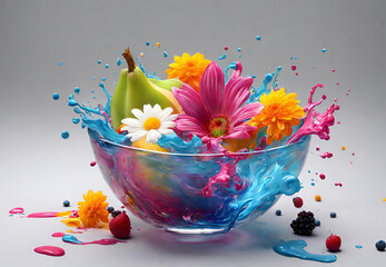 Flower Splash, 
Floral Water Explosion, 
Blossom in Motion, 
Petal Splash Art
