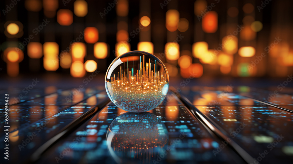 Poster data visualization, close up technology digitalization, optimization of high-tech electronics, data 