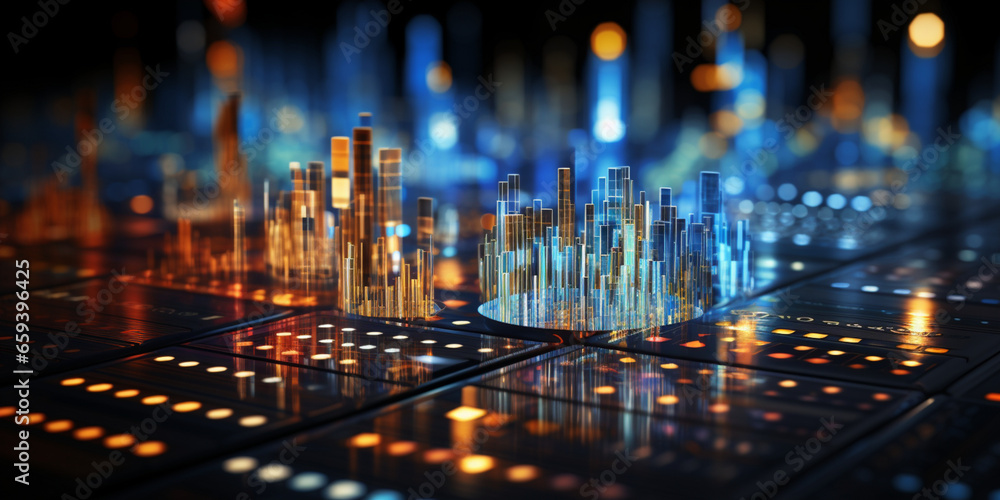 Poster data visualization, close up technology digitalization, optimization of high-tech electronics, data 