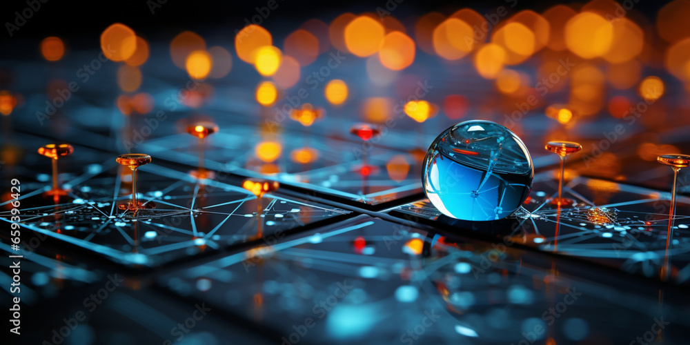 Poster data visualization, close up technology digitalization, optimization of high-tech electronics, data 