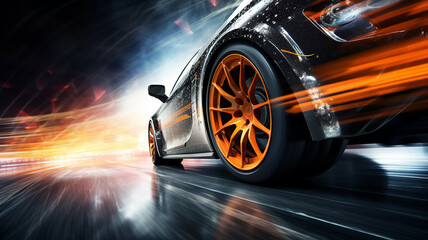 Sports Car Racing on race track Car wheel drifting - obrazy, fototapety, plakaty