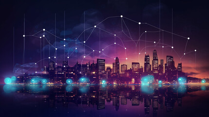 Internet of Things (IoT) concept with interconnected devices in a smart city