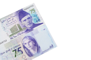 Pakistani 75 rupees bank notes money background	
