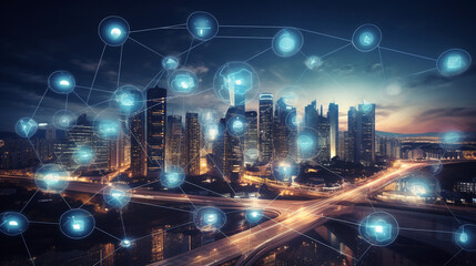 Internet of Things (IoT) concept with interconnected devices in a smart city