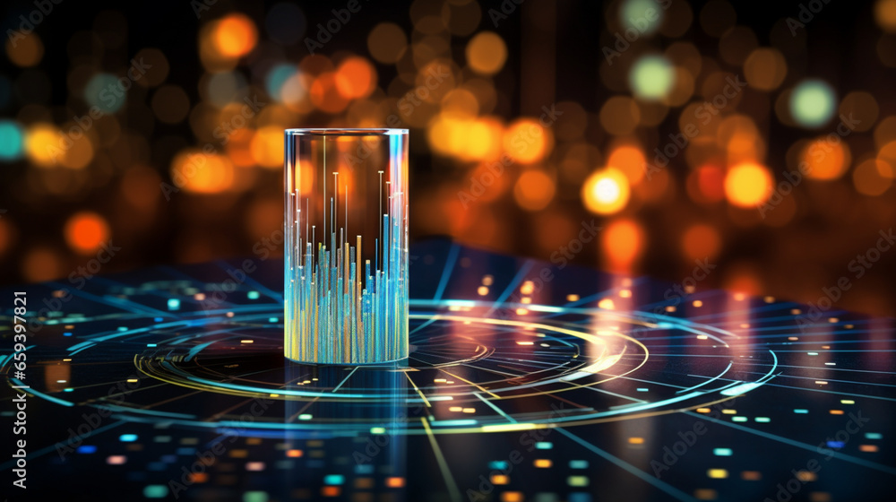 Poster data visualization, close up technology digitalization, optimization of high-tech electronics, data 