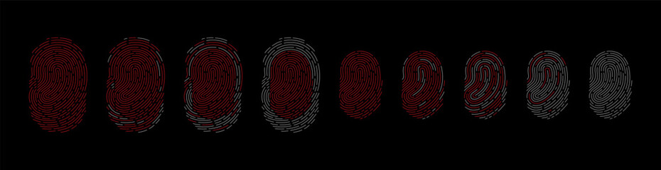 Touch fingerprint id app vector illustration set. Black background.