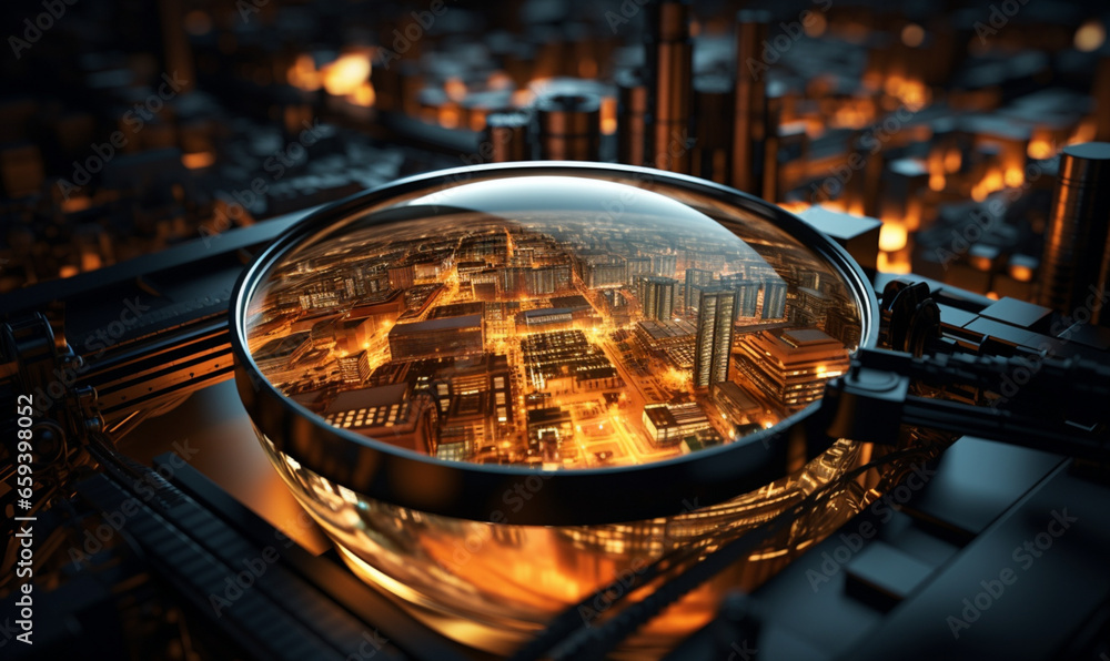 Poster data visualization, close up technology digitalization, optimization of high-tech electronics, data 