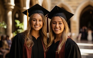 Two Graduates girls Different Nations Celebrating Graduation.