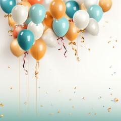 Decoration with turquoise and orange balloons. Festive background with place for text.