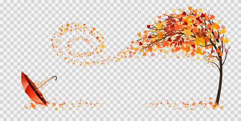 Autumn abstract background with tree and falling colourful leaves and umbrella. Vector - 659398868