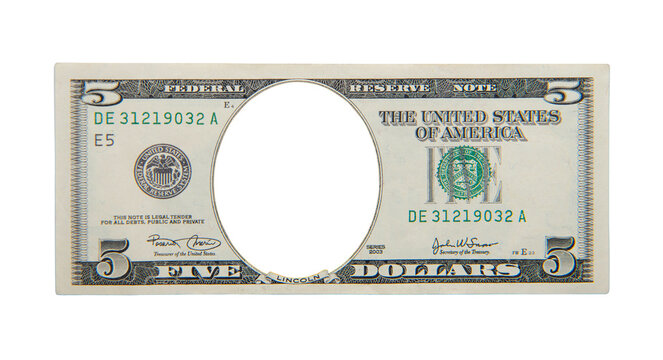Five dollars with blank space for portrait