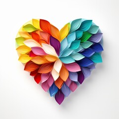 Illustration of a colourful heart on a plain white background - Symbolising LGBTQI+ Love - created with Generative AI technology