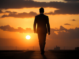 Fototapeta premium silhouette of a man, Silhouette of Success: Businessman's Unyielding Drive, AI Generated