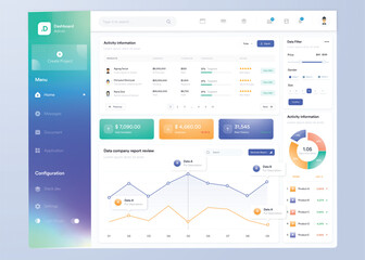 UI UX Infographic dashboard. UI design with graphs, charts and diagrams. Web interface template
