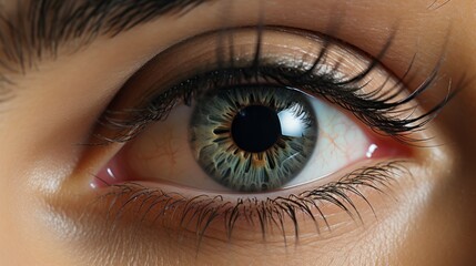extremly Close-up of a womangreen eye with light catch woman eyesight human body part concept