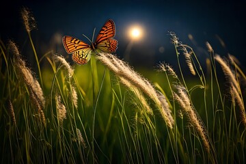 sunrise in wheat field with butterfly 