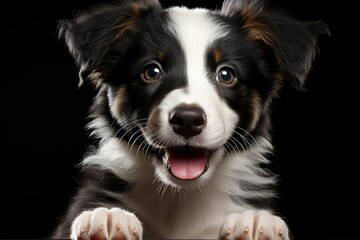 Curious Border Collie puppy sitting and tilting its head, Generative AI