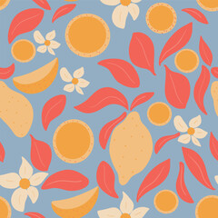 Groovy lemons hand drawn seamless pattern