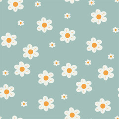 Groovy flowers seamless hand drawn pattern