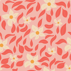 Groovy hand drawn seamless flower plants pattern