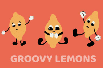 Groovy lemons hand drawn set