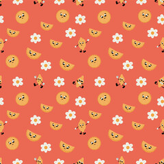 Groovy cartoon lemons hand drawn seamless pattern