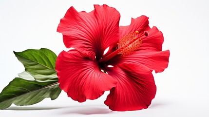Isolated red hibiscus flower on white background. - obrazy, fototapety, plakaty