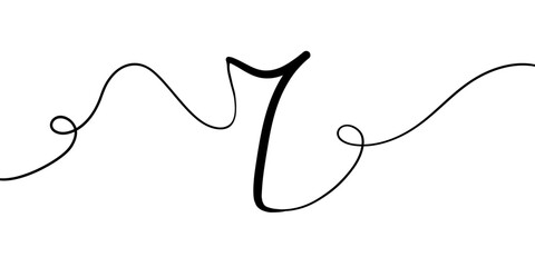 Number 7 line art drawing on white background. 7th birthday continuous drawing contour. Minimal vector illustration