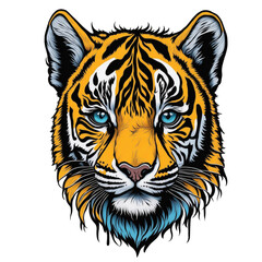 Naklejka premium A Tiger cub t-shirt design capturing a moment of hunting prowess, graffiti, vector sticker art, t-shirt design, Generative Ai