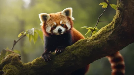 Schilderijen op glas Red panda on a tree in the forest © Nazia