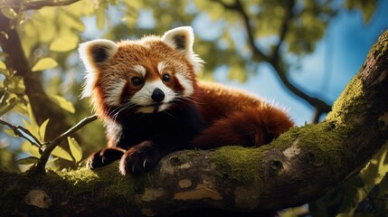 Red panda on a tree in the forest