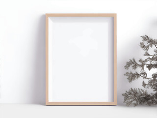 Frame mockup with winter season. Empty board print template for poster, board decoration for winter season