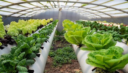 Green vegetables in a cultivation dome, without using soil, on an organic farm in Thailand. They are non-toxic food.