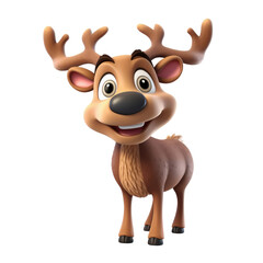 Fototapeta premium Cute reindeer in 3D cartoon style isolated on transparent background