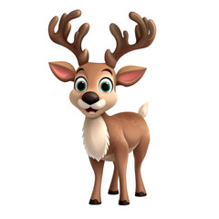 Fototapeta premium Cute reindeer in 3D cartoon style isolated on transparent background
