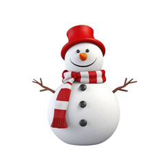 Cute snowman in 3D cartoon style isolated  on transparent background