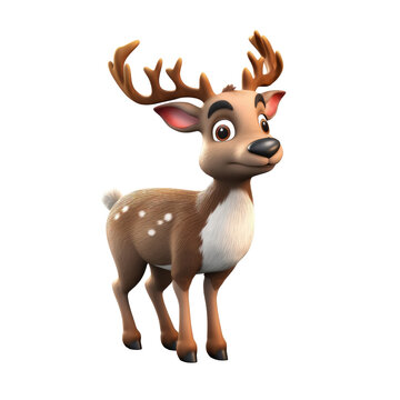 Cute reindeer in 3D cartoon style isolated  on transparent background