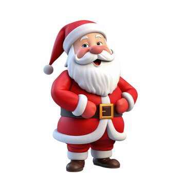 Cute Santa claus in 3D cartoon style isolated  on transparent background