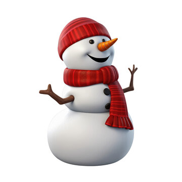 recommend clip art: Cute snowman in 3D cartoon style isolated  on transparent background