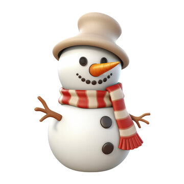 recommend clip art: Cute snowman in 3D cartoon style isolated  on transparent background