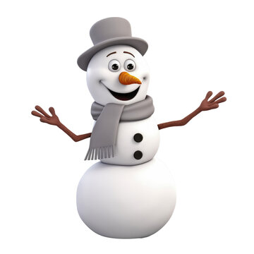 recommend clip art: Cute snowman in 3D cartoon style isolated  on transparent background