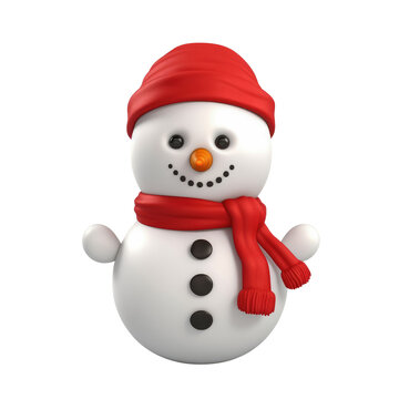 Cute snowman in 3D cartoon style isolated  on transparent background