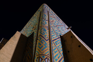 Fragment of the medieval mausoleum of Khoja Akhmet Yassawi with artificial ornaments