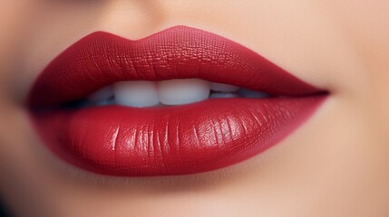 Naklejka premium Extreme close up of red glossy female lips