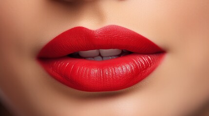 Fototapeta premium Extreme close up of red glossy female lips