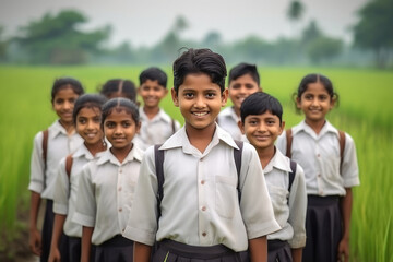 Indian village school children group in school uniform