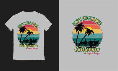 Free vector beach summer sunset t-shirt  with palms Hawaii surfing